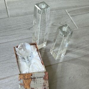 Oleg Cassini Crystal Clear World Globe Bottle Stopper and Candlesticks